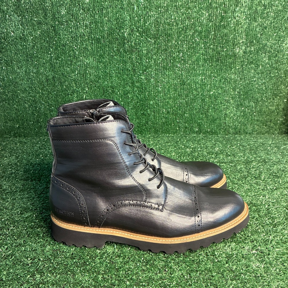 Kenneth Cole Reaction Klay Lug CT Boot Cap Toe Brogue Side Zip Black Mens Size 9